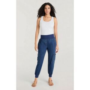 Sz S $285 Cinq a Sept High Waist Giles Denim Cargo Jogger Parachute Pants Jeans